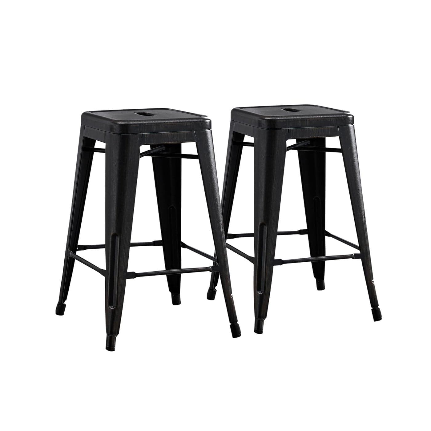 AC Pacific 24 Metal Backless Barstool Set of 2 Country Rustic Style Lightweight Sturdy Build Easy Assembly Distressed Black Finish