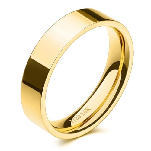 NOKMIT 5mm 14K Gold Filled Rings for Women Girls Wedding Band Dainty Thick Thumb Ring Couple Anniversary Engagement Gifts Non Tarnish Comfort Fit Size 4 to 11(Gold,7)