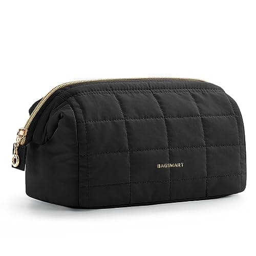 BAGSMART Makeup Bag Travel Toiletry Bag Puffy Padded Make Up Bags for Women Makeup Organizer Case Wideopen Pouch Purse Travel Essentials Toiletries Accessories Brushes Black