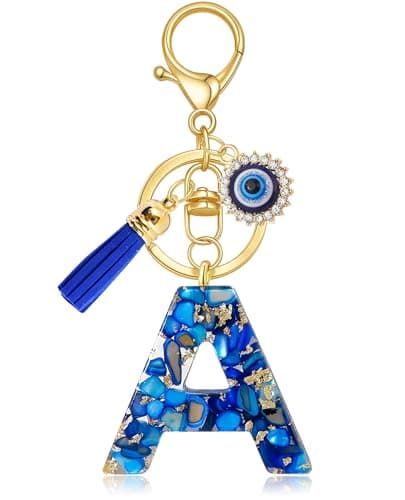 Pithayla Evil Eye Initial Keychain for Women, Cute Tassel Letter Bag Charms for Purse Backpack Key Chain Accessories