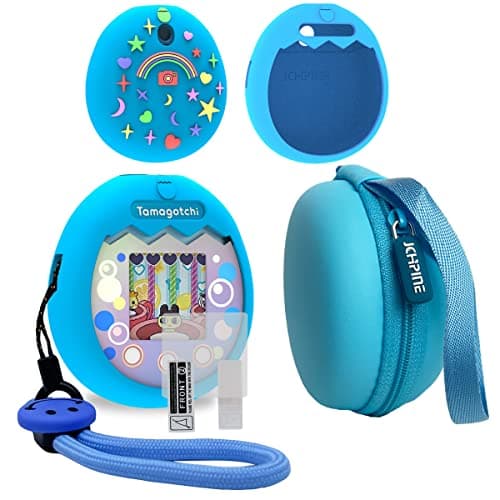 JCHPINE Hard Carrying Case and Silicone Cover Compatible with Tamagotchi Pix Interactive Virtual Pet Game Machine Screen Film Protector for Tamagotchi Pix Accessories Blue