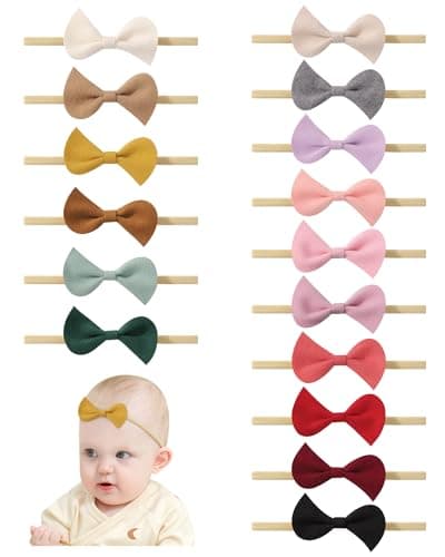 doboi 16PCS Baby Girl Headbands with Bows Baby Hair Bows Nylon Hairbands Handmade Woolen Fabric Hair Accessories for Newborn Infant Toddlers Little Girls and Kids