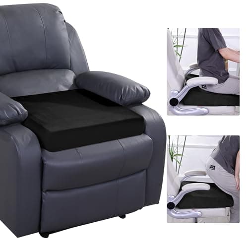 HOMBYS Wedge Recliner Seat Cushion for Long Sitting Chair, Cushion for Elderly Esay to Get Up,5" Thick 20"x20" Large Pressure Relief Seat Cushion for Recliner, Office, Car, Velvet & Foam, Black