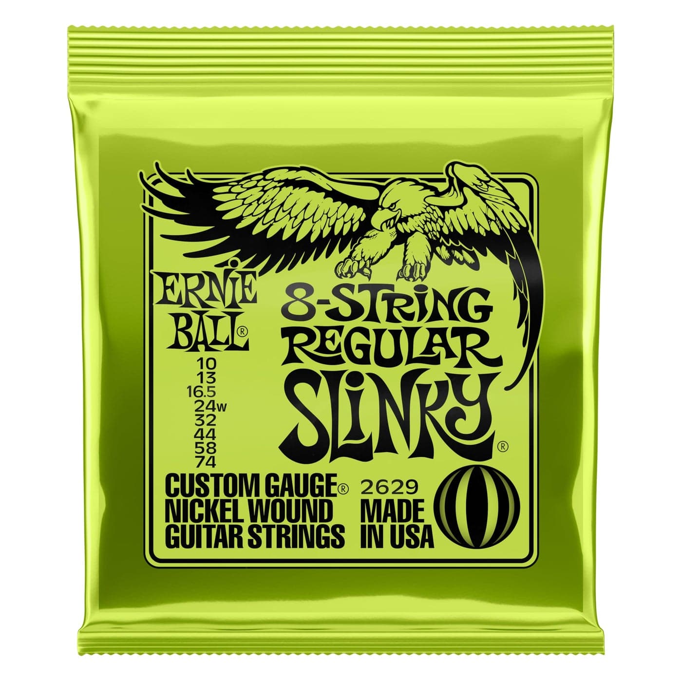 Ernie Ball 8-String Regular Slinky Nickel Wound Electric Guitar Strings, 10-74 Gauge (P02629)
