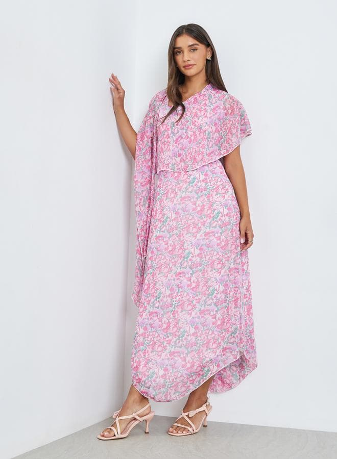 Pink Asymmetric Hem Draped Maxi Dress