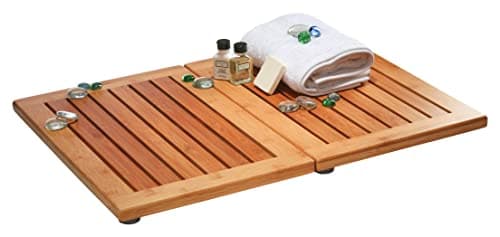 Bamboo Bath Mat - Foldable Wood Shower Mat, Non-Slip Bathroom Mat for Spa, Sauna, Pool, Indoor and Outdoor Use, Easy Storage, 24" x 18"