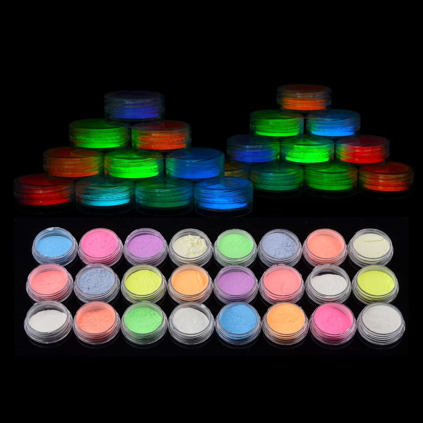 BAIYIYI Glow in The Dark Pigment Powder 24 Jars Luminous Powder for Nail Art Resin Craft Acrylic Painting Ink NonToxic Craft Supply