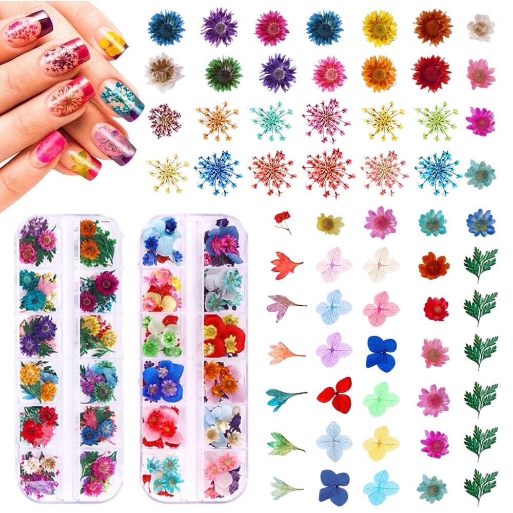 216PCS Dried Flowers Nail Art Accessories Kits 57 Color Lovely Natural Dried Flowers for Resin Molds and Nails YWLI