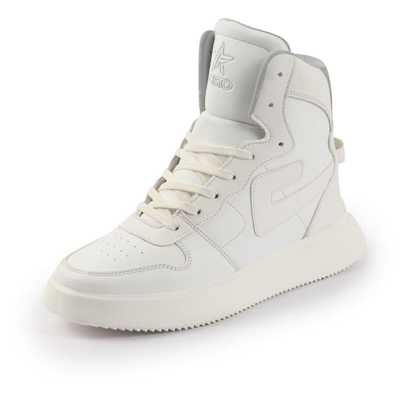 FAUSTO FST FJLMC-15001 WHITE-42 Men's White High Top Chunky Classic Lace Up Sneakers|High Ankle Sneakers with Memory Cushion|Lightweight All Day Sneakers (8 UK)