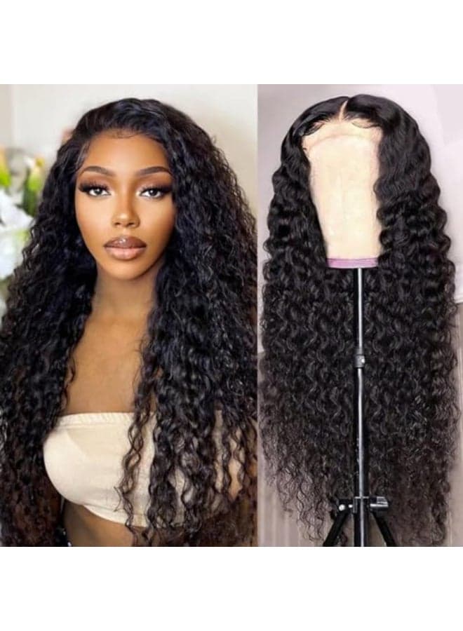 Jasperel Deep Wave Lace Front Wig Human Hair 22 Inch Hd Transparent Lace Closure Wigs for Black Women Wet and Wavy Glueless Wigs Curly Human Hair Pre Plucked Bleach Knots Natural Color