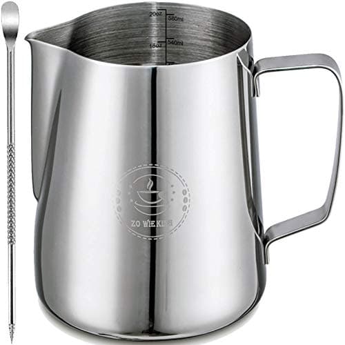 Milk Frothing Pitcher 20oz,Espresso Steaming Pitchers 600ml,Espresso Machine Accessories,Milk Frother cup 20 Oz, Coffee Cappuccino Latte Art,Stainless Steel Jug Cup with Decorating Art Pen