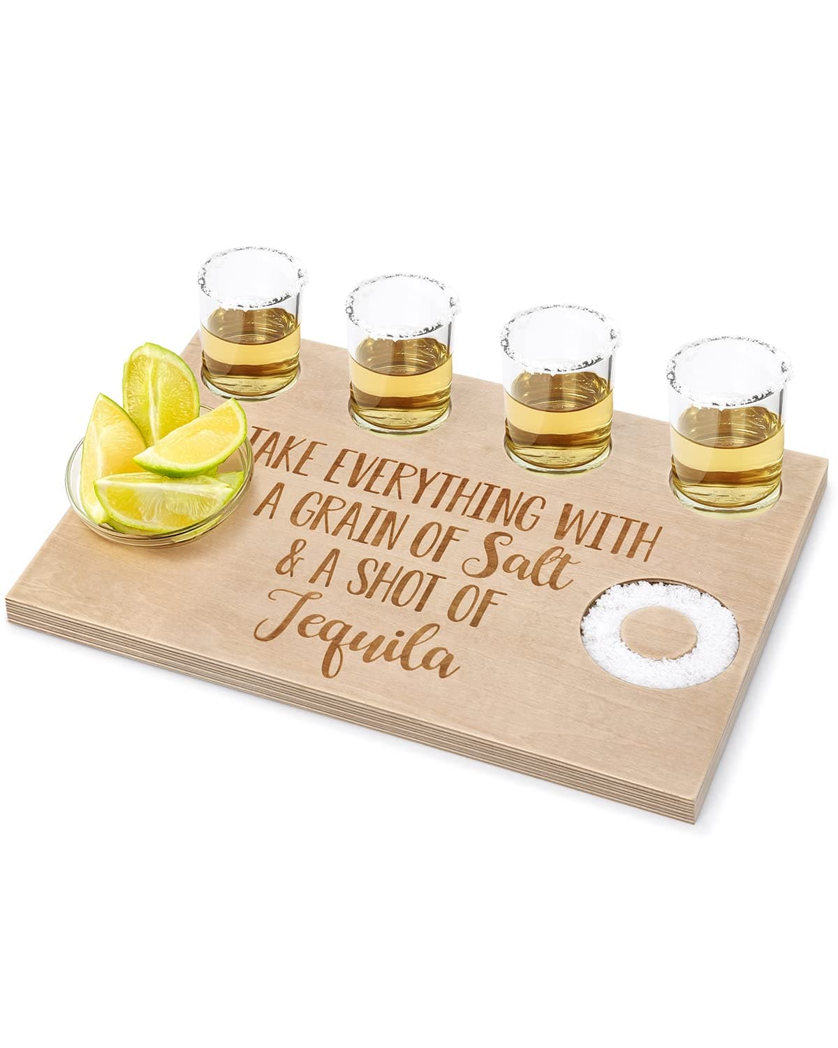 Tequila Shot Board Serving Tray Huray Rayho Shot Glass Holder Display Storage Shot Glasses with Salt Rim Bar Wooden Tray for Liquor Birthday Party Wedding Housewarming Men Women Gifts Natural