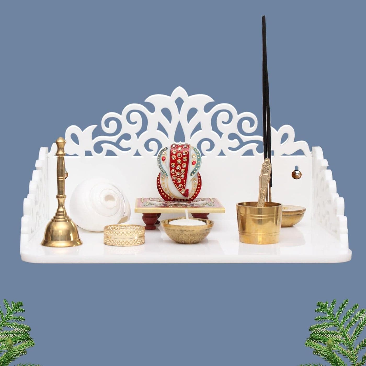 Heartily Acrylic Rudra Wall Mounted White Acrylic Home Pooja Temple Mandir Puja Room Items Stand Home Decor Office Chowki Shelf Hanging Product Height 625 Length 12 Width90 Inch White