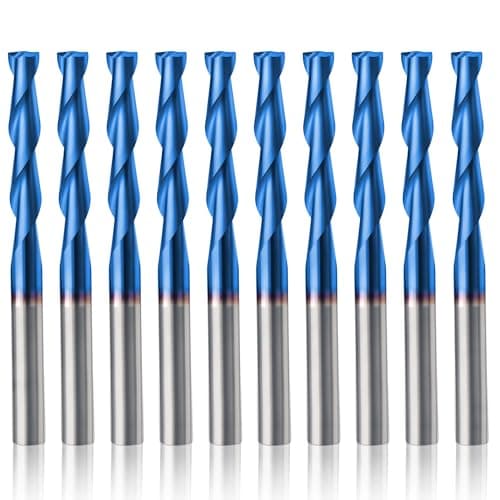 HQMaster CNC Router Bits 1/8" Shank CNC Bit End Mill Flat Nose Carbide Endmill Two Flute Spiral Upcut Milling Cutter Tool Set for Wood PVC MDF Hardwood 10Pcs (1/8"CED x 1/8"SD x 11/16"CEL x 1-1/2"OAL)