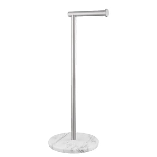 Toilet Paper Holder Free Standing with Natural Marble Base, 26" Height Floor Free Standing Toilet Paper Holder Brushed Nickel