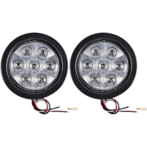 2pcs 4" Round LED Trailer Tail Lights White 7 LED Reverse Back up Trailer Lights Reflective Lens for RV Trucks, Waterproof Sealed Round led Reverse Fog Lights Flush Mount for Truck Trailer Boat Bus
