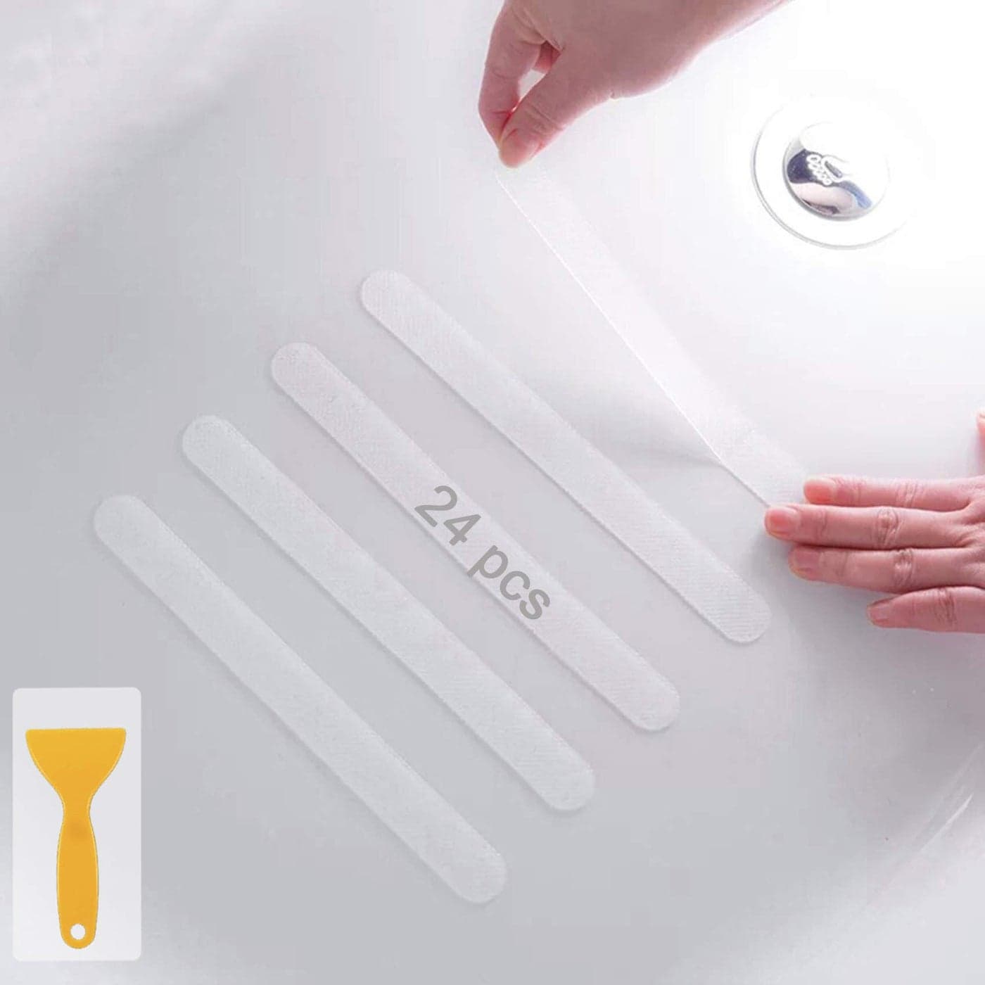Anti Non Slip Bathtub Shower Stickers Safety Bathtub Non Slip Stickers Anti Skid Treads Tape for ShowerTubSteps FloorStrength Adhesive Grip Appliques for BabySeniorAdult 8 08In 24 pcs