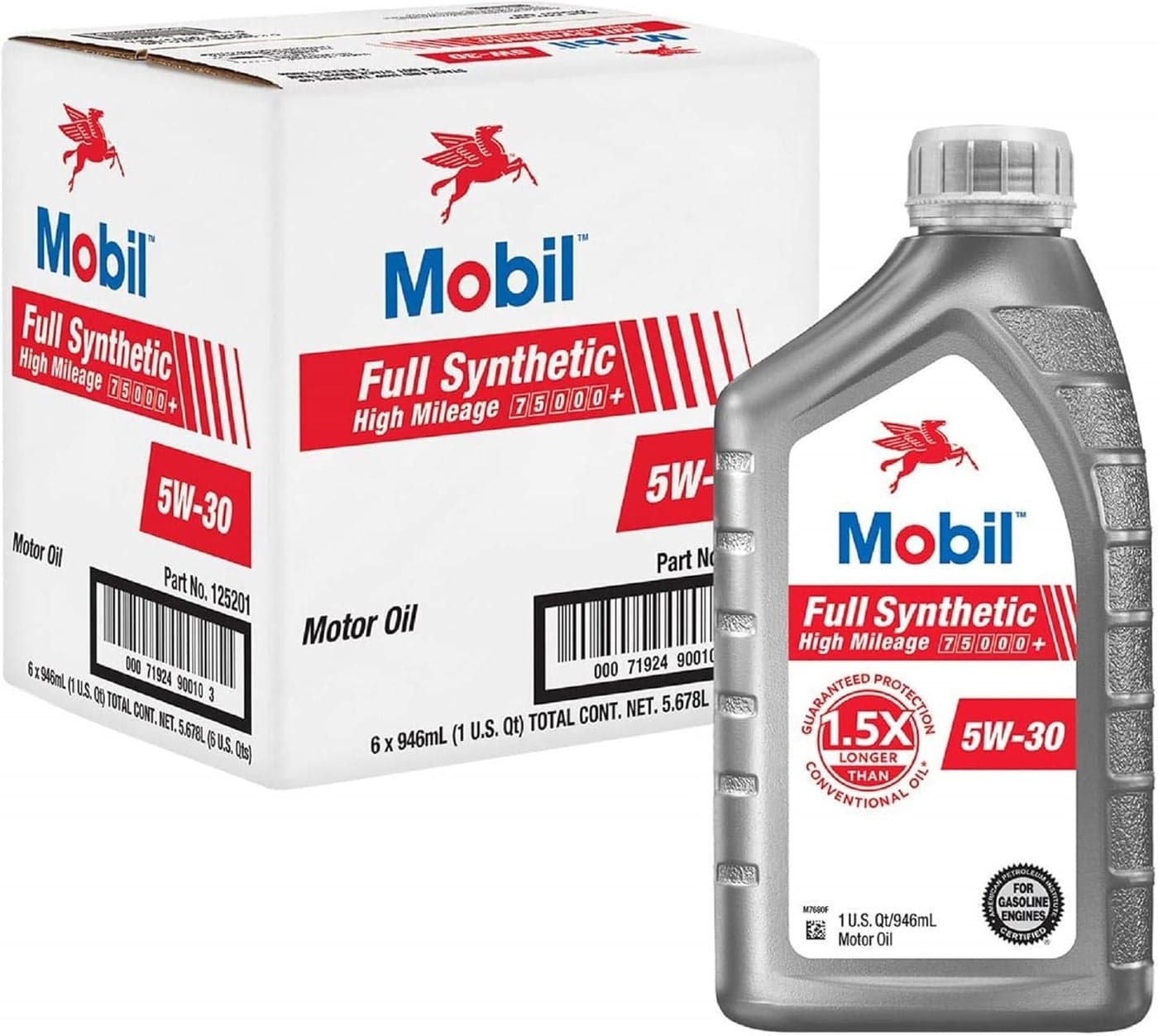 Mobil Full Synthetic High Mileage Motor Oil 5W30 1 Quart 6pack
