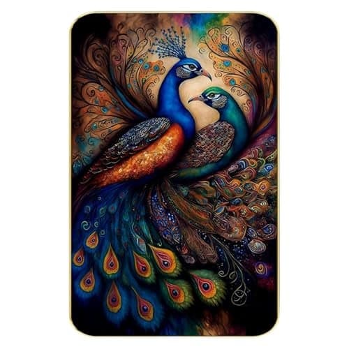 Masstone Premium Peacock Golden Effect High Glossy Surface Golden Slim Frame Wall Art, 45x30 cm – for Living Room, Bedroom, and Office Décor