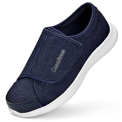 Gmedonm Men's Wide Width Shoes with Easy Put On Adjustable Lightweight for Diabetic Edema Bunions Arthritis Swollen Feet Elderly Walking Widening Shoes Blue