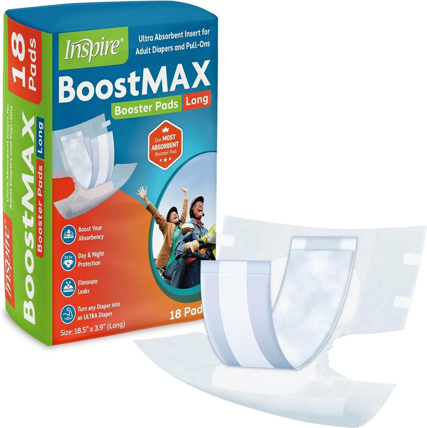 Inspire Incontinence Booster Pads Super Absorbent Extra Long | Pad Liner Women and Men | Inserts for Adult Diapers 5+ Cups Absorbency Money Back Leak Free Guarantee!