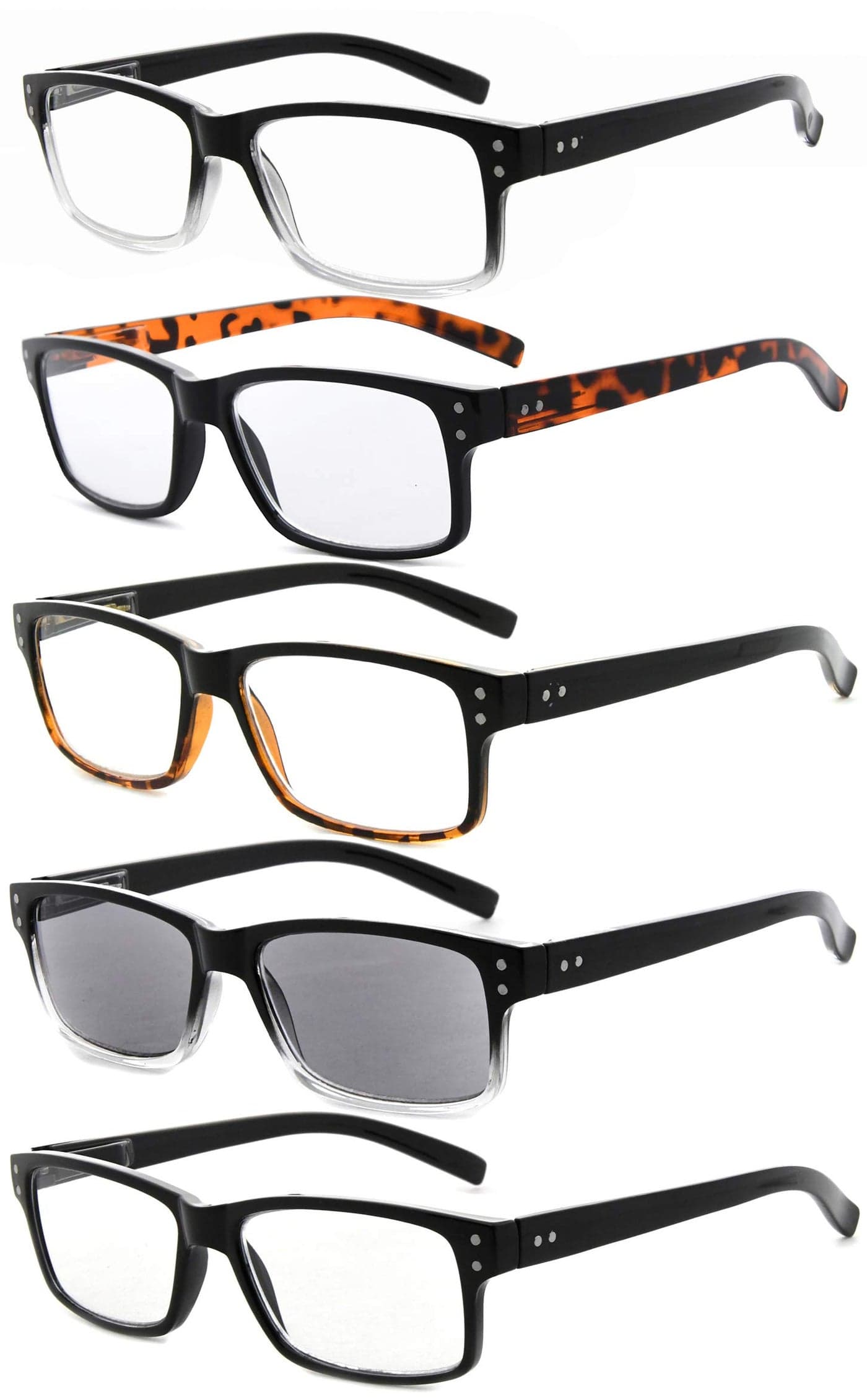 Eyekepper 5 Pack Reading Glasses for Men Includes Reader Sunglasses Spring Hinges Classic Cheater Glasses +1.50
