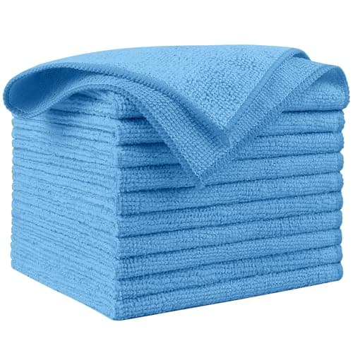 AIDEA Microfiber Cleaning Cloth Blue 10PK, Microfiber Towels for Cars, Premium Car Cloths, Dusting Cloth Lint Free Cleaning Rags for SUVs, House, Kitchen, Window, Workshops,12×12"