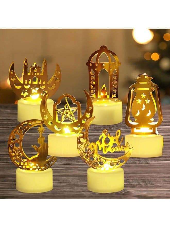 6 Pcs/Set LED Tea Lights, Ramadan Decor Light, Flameless LED Tea Lights Candles Battery Operated, Eid Mubarak Lamp Plastic LED Night Light for Eid Ramadan Party Home Indoor Bedroom Tabletop Decor