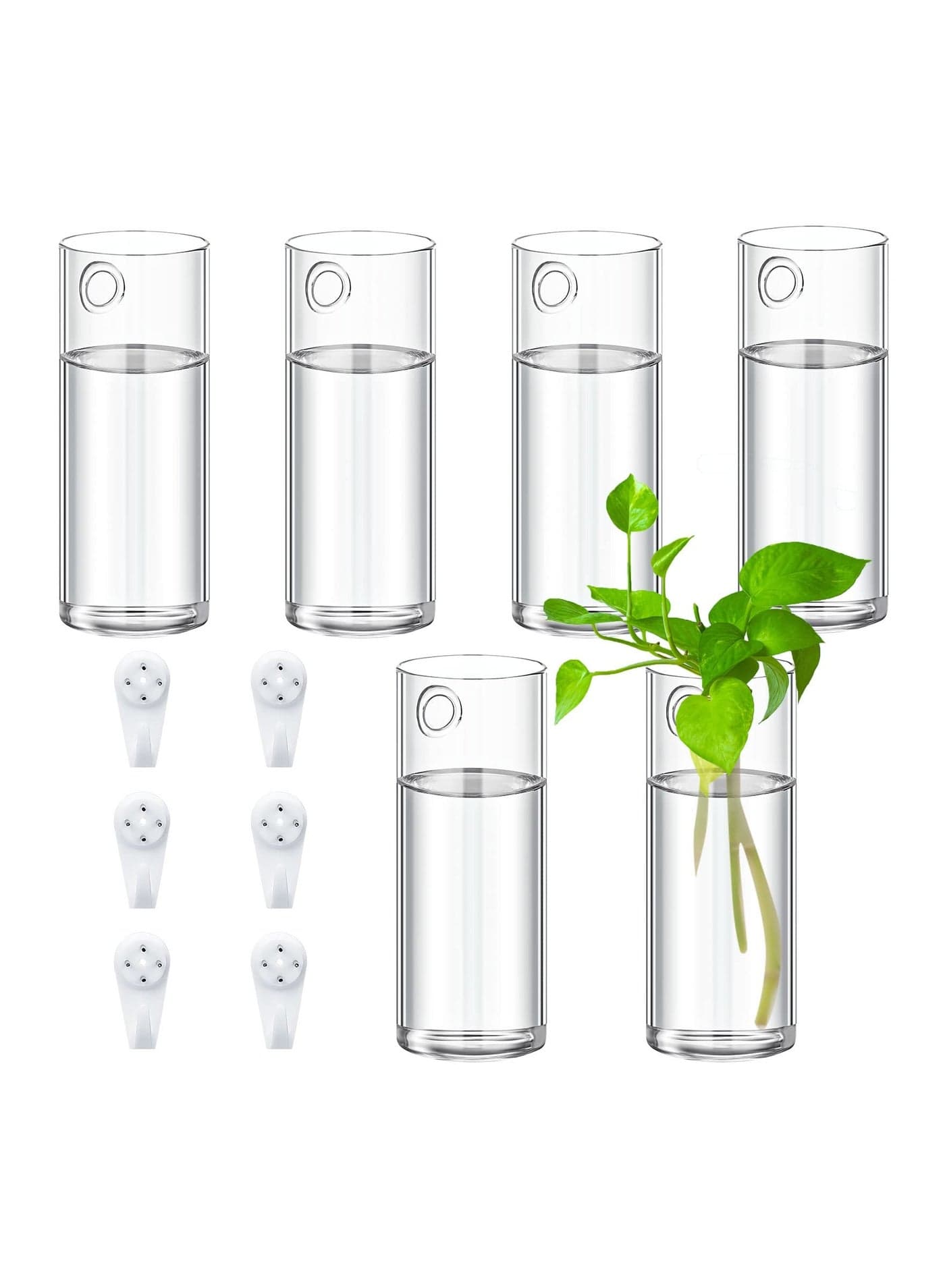 6PCS Wall Hanging Glass Planters for Indoor Plants, Transparent Propagation Vases with Invisible Plastic Hangers, Stylish Glass Terrarium Containers for Home Decor.