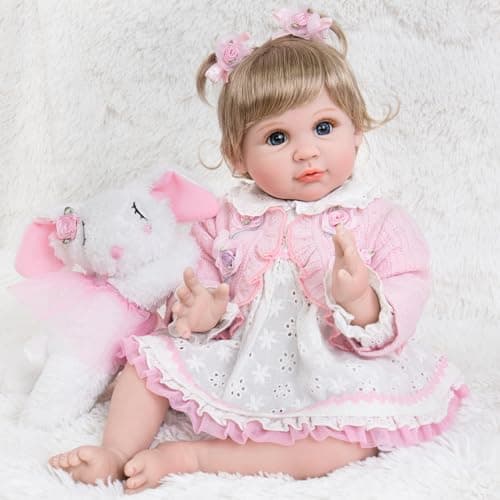 Aori Reborn Baby Dolls 22 Inch Realistic Baby Doll for Kids 3 Years Lifelike Newborn Baby Girl with Pink Outfit Handmade Cloth Body Reborn Toddler for Gift Collection Role Play