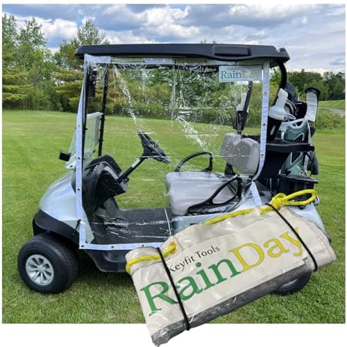 Keyfit Tools RainDay Golf Cart Rain Cover 1 Side Panel Door Shield Fast Easy On Off Portable Storable for Use On Golf Carts Fold Away Roll Up Driver Or Passenger Side Rain Wind Blocker