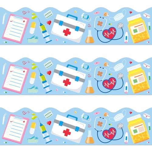 MOUNMDA 72 Feet Healthcare Workers Nurse Bulletin Board Borders for Doctor Appreciation Week Nurse Day Party Decoration Medical Nursing Nurse Graduation School Classroom Hospital Bulletin Board Décor