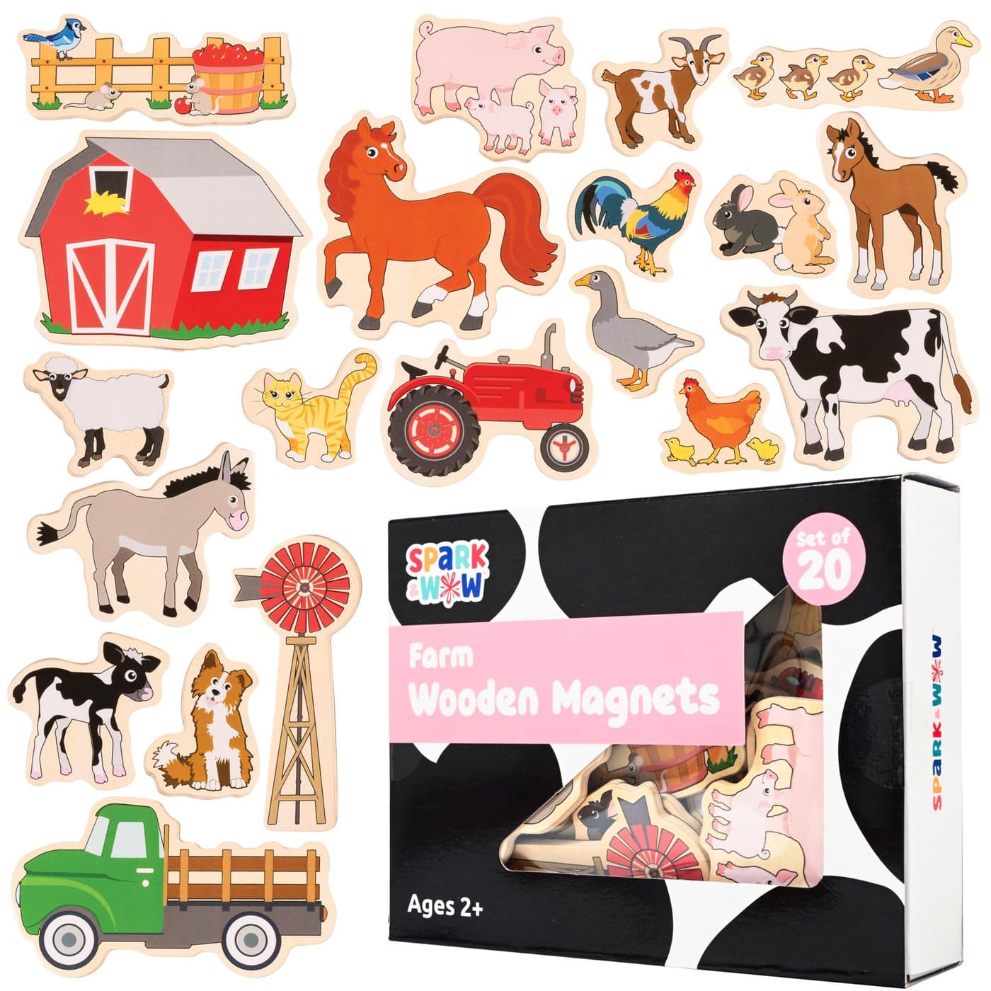SPARK & WOW Wooden Magnets | Farm | Magnets for Kids Ages 2+ | Open-Ended Play | Adhere to Fridges, Whiteboards and More