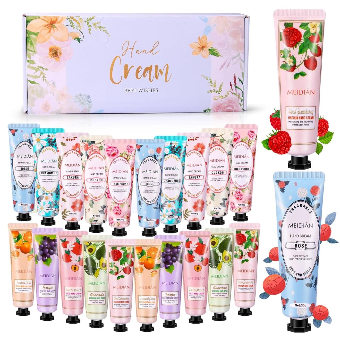 OFUN 20 Pack Hand Cream Gift Set for Women Mini Hand Care Lotion Travel Size for Dry Cracked Hand Plant Fragrance Hands Care Moisturizing Cream for Christmas Mothers Day Valentines Day