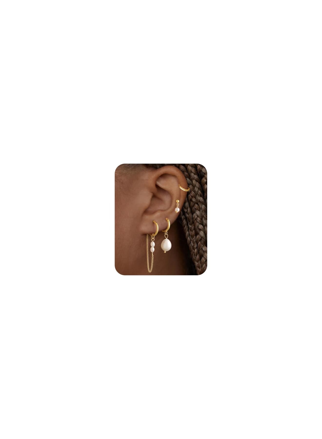 Gold Hoop Earrings for Women No Tarnish, Dainty Pearl Drop Dangle Huggie Hoops, Hypoallergenic Jewelry for Sensitive Ears, Trendy Layered Earring Set