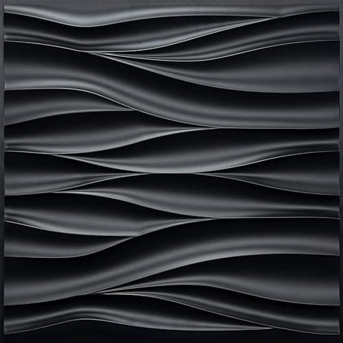 STICKGOO Black 3D Wall Panels, Wave Design Textured PVC Wall Panels, 19.7''x19.7'' Modern Accent Wall Panels for Interior Wall Decor Bedroom Office Living Room