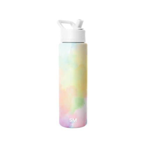 Simple Modern Water Bottle with Straw Lid Vacuum Insulated Stainless Steel Metal Thermos Reusable Leak Proof BPAFree Flask for Sports Gym Summit Collection 30oz Cotton Candy Tie Dye