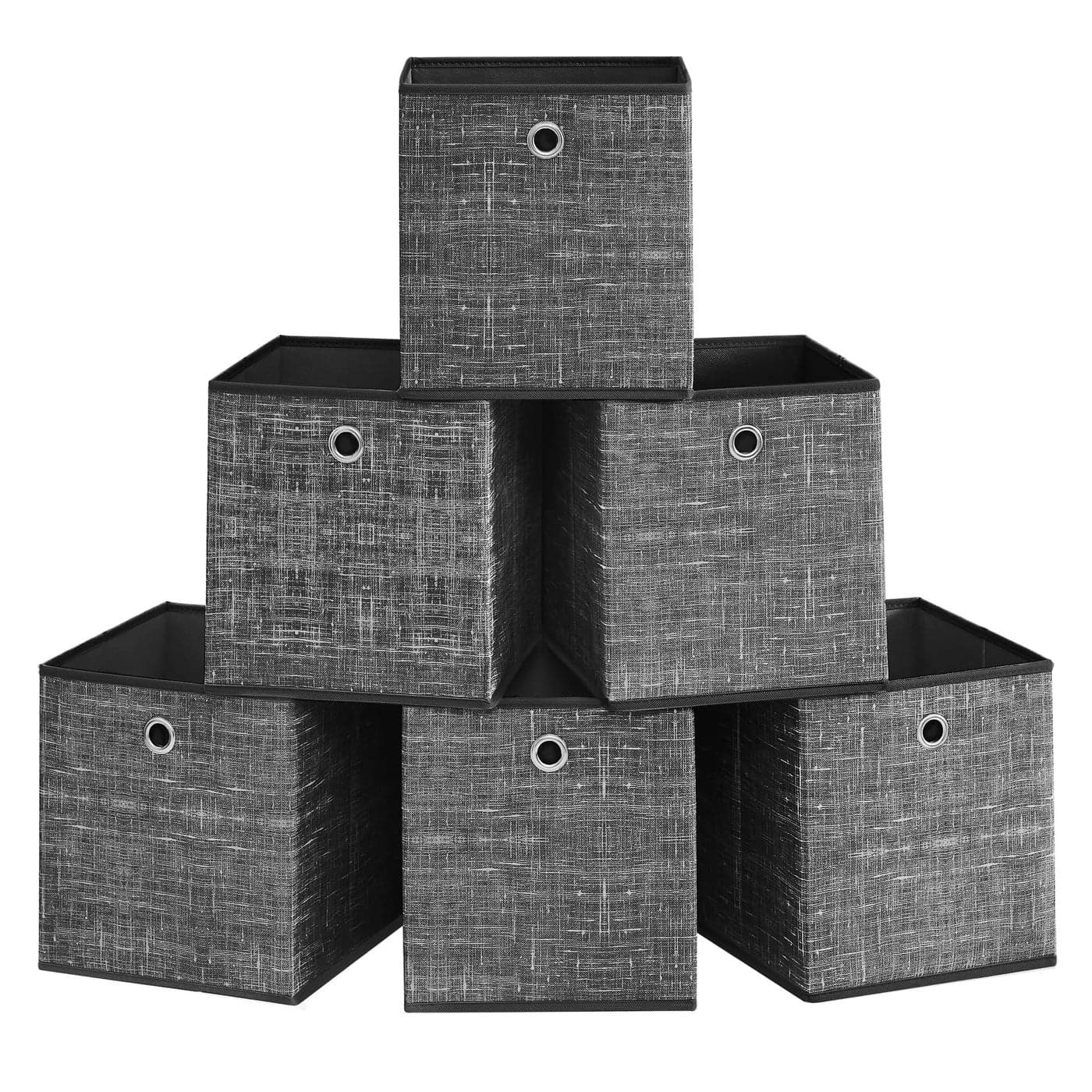 SONGMICS Storage Boxes Set of 6 NonWoven Fabric Boxes with Handles 26 x 26 x 28 cm Fit Cube Storage Unit for Shelves Foldable Clothes Organisers Heathered Black RFB026B01