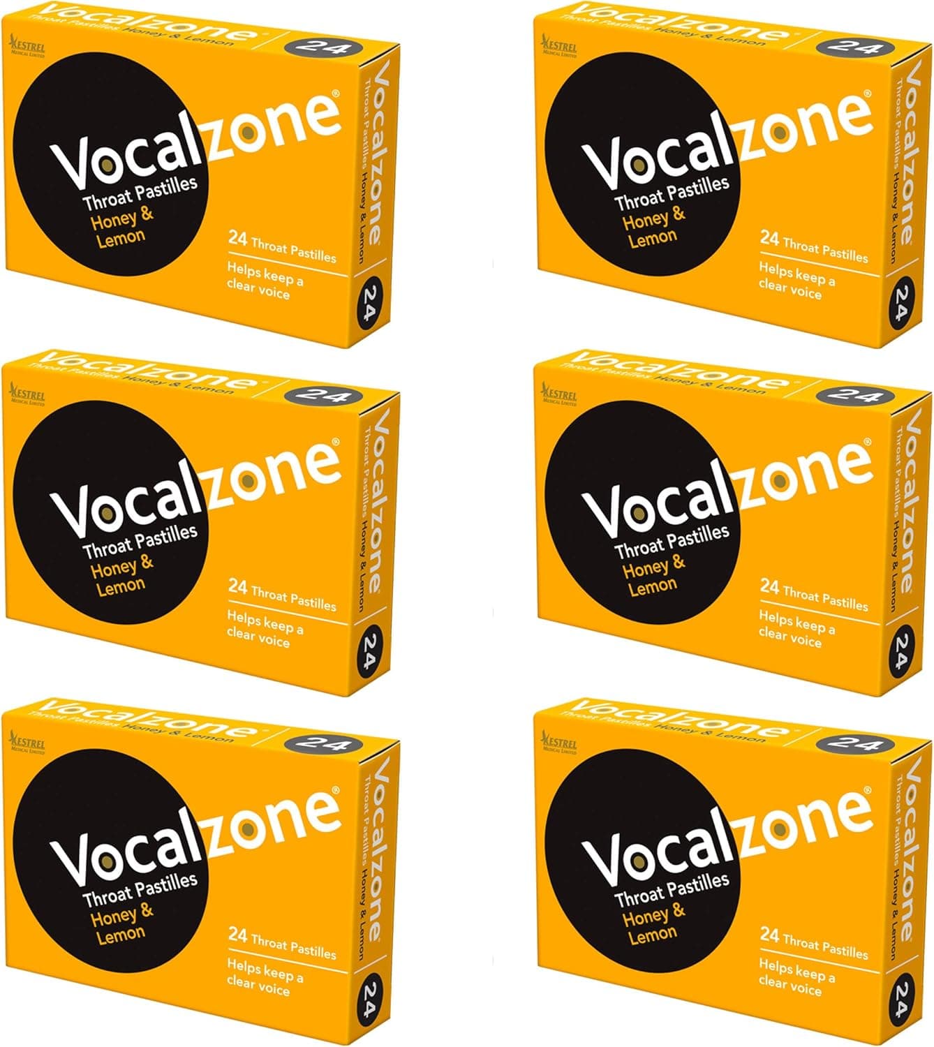 Vocalzone Throat Pastilles Honey Lemon 6 Packs 24 for Sore Throats and Hoarseness When Overusing Your Voice Produced and Sold in The United Kingdom Since 1912