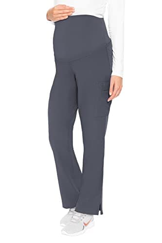 Med Couture Maternity Scrub Pants for Women Soft Stretch Pregnancy Scrubs with 3 Pockets, Boot Cut, Knit Waistband - MC8727, M, Pewter