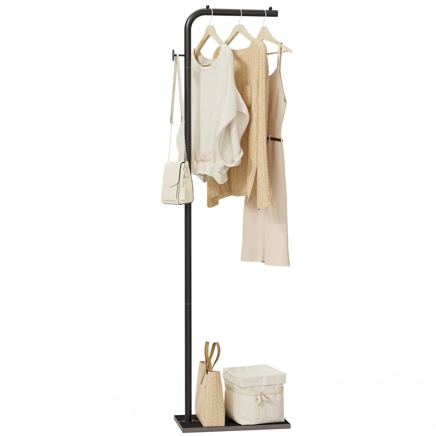 OUTBROS Coat Rack Portable Lshaped Clothes Rack with Hook Modern Hanger Sturdy Freestanding Metal Clothing Rack Used in Bedroom Entrance and Living Room 153 x 102 x 708 inch Black