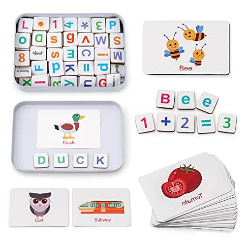 Coogam Wooden Magnetic Letters and Numbers Toys, Fridge Magnets ABC Alphabet Word Flash Cards Spelling Counting Game Learning Uppercase Lowercase Math for 3 4 5 Year Old Preschool Toddler Kid Boy Girl