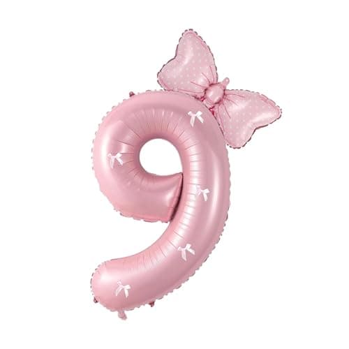 Birthday Number Balloon Bow Happy Birthday Number Balloon Decoration Pink number 9