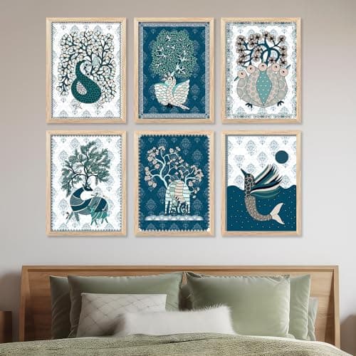 walllane - Madhubani Modern wall art painting with frame for home decoration/Wall decor paintings for living room, Framed poster (10x13 inch, F)