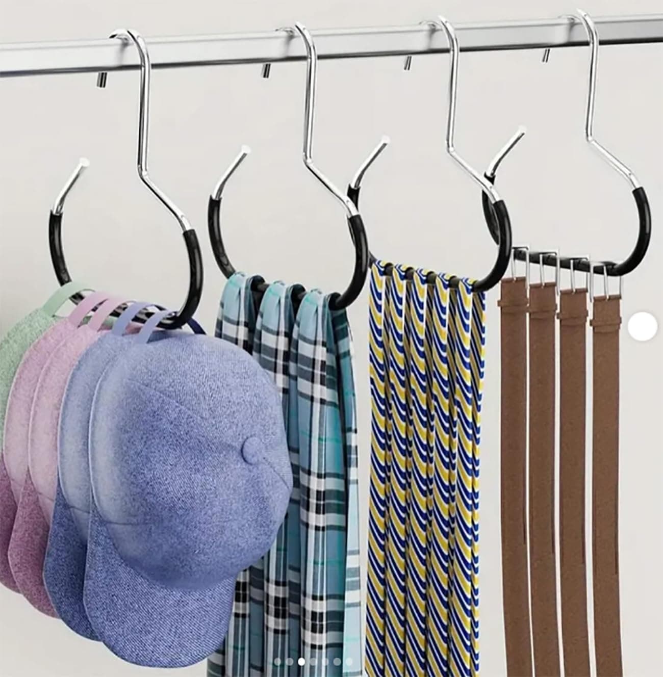 MosQuick® 2 pcs Multipurpose Hangers Anti-slip Oval hooks for hanging clothes Stainless steel Space saving hanger for wardrobe round hooks for hanging ties belts scarves dupattas caps (silver & black)