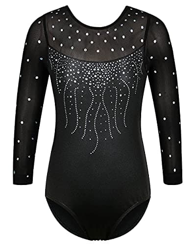 BAOHULU Gymnastics Leotard for Girls Shiny Practice Dancewear B272_Black_4A