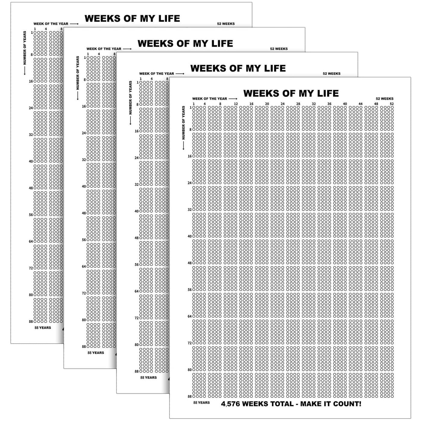 Outus 4 Pieces Life Poster Weeks Calendar Prints Memento Wall Decor Motivational Quotes Wall Art No Frame Poster for Home Decoration (Black)