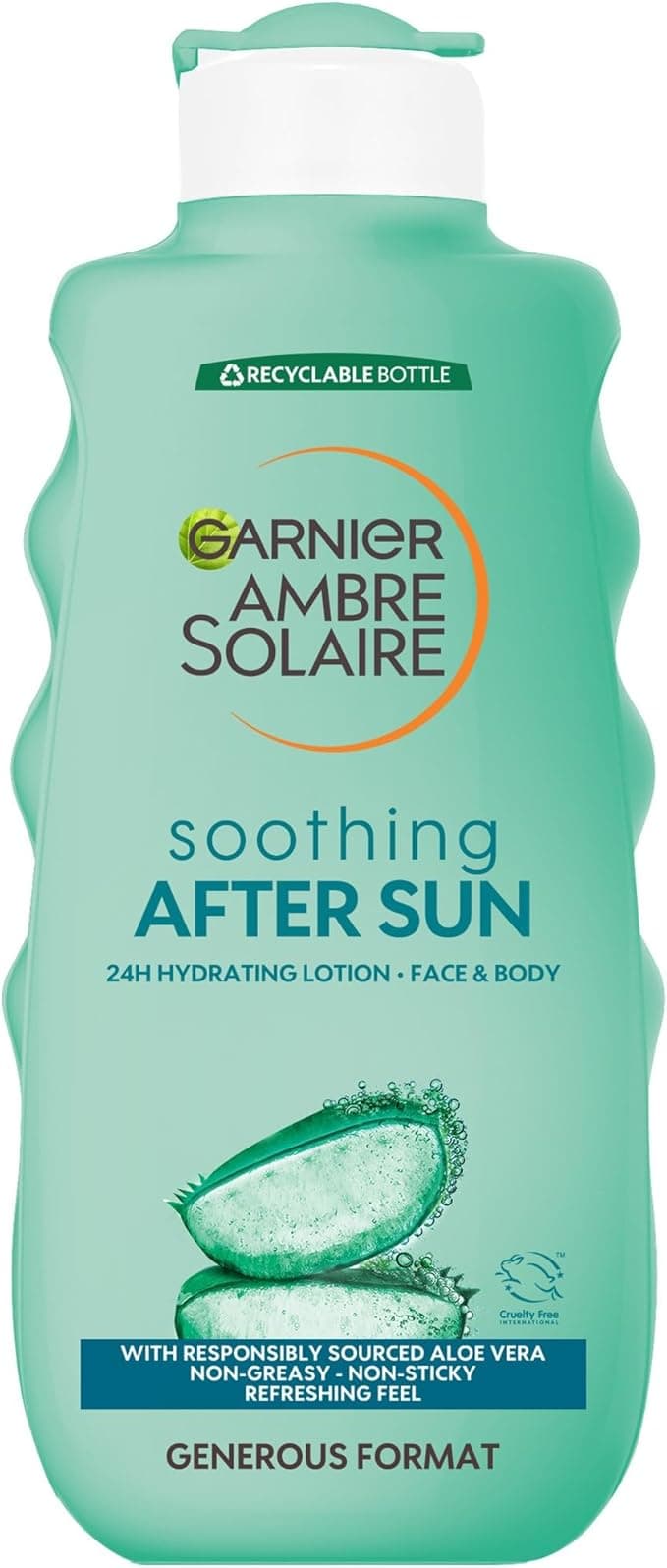 Garnier Ambre Solaire After Sun Lotion for Face Body with Naturally Derived Aloe Vera Intensely Rehydrates Skin Instant Cooling Effect Approved by Cruelty Free International 400 ml