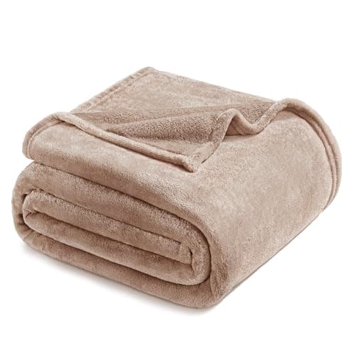 Exclusivo Mezcla Fleece Blanket Queen Size for Bed, Super Soft and Warm, All Season Use, Cozy, Plush, Lightweight, 90x90 Inches, Camel