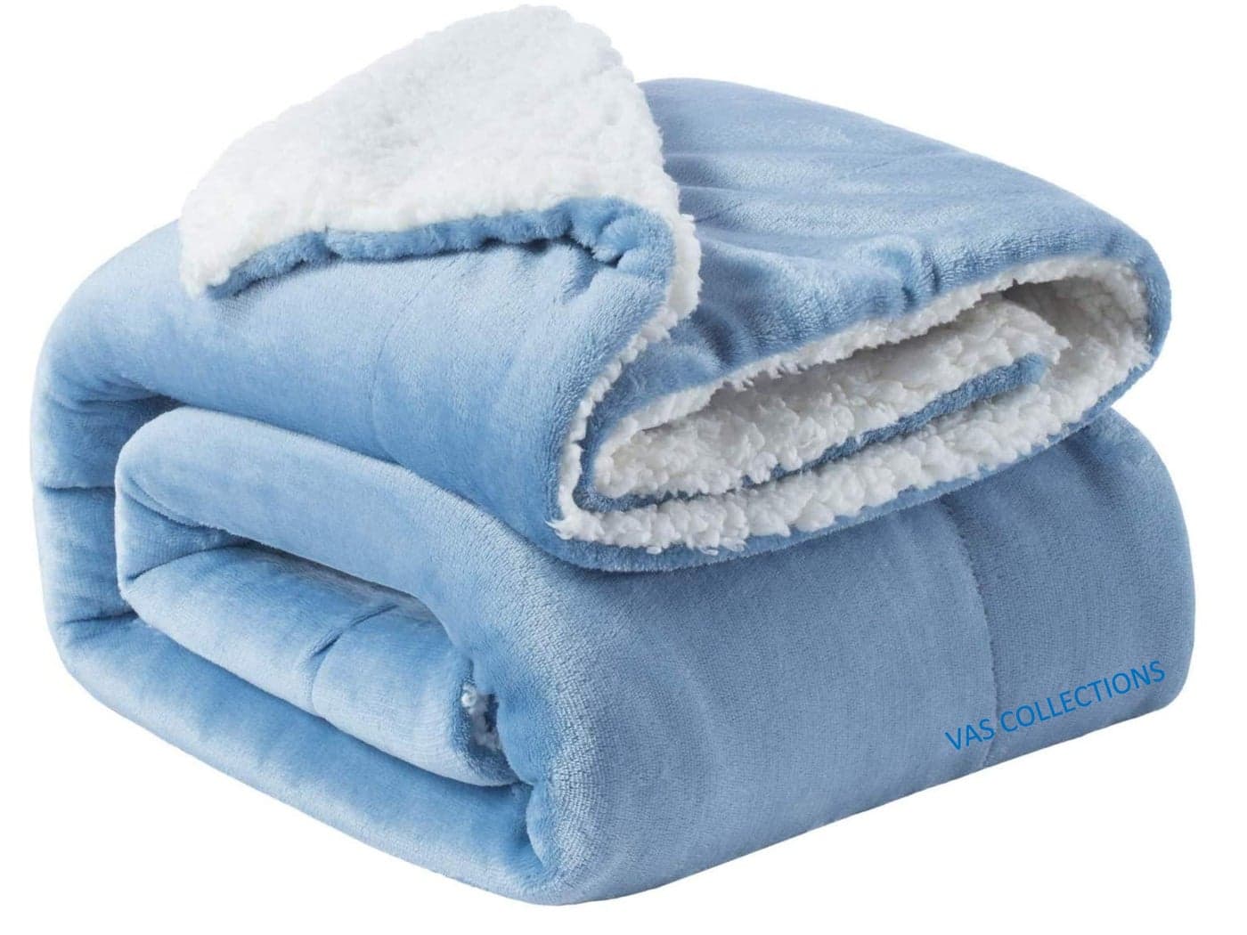 VAS COLLECTIONS Super Soft Reversible Sherpa Blanket for Single Bed (56×88 in / 142×224 cm) 1.8 kg, 570 GSM – Polyester Micromink and Sherpa Flannel, Heavy Winter Use, Solid Sky Blue